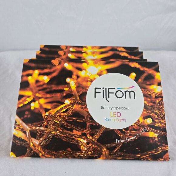 NEW Filfom LED String Lights Battery 50* Bulbs 33' Warm White Remote 5 Sets - Picture 1 of 11
